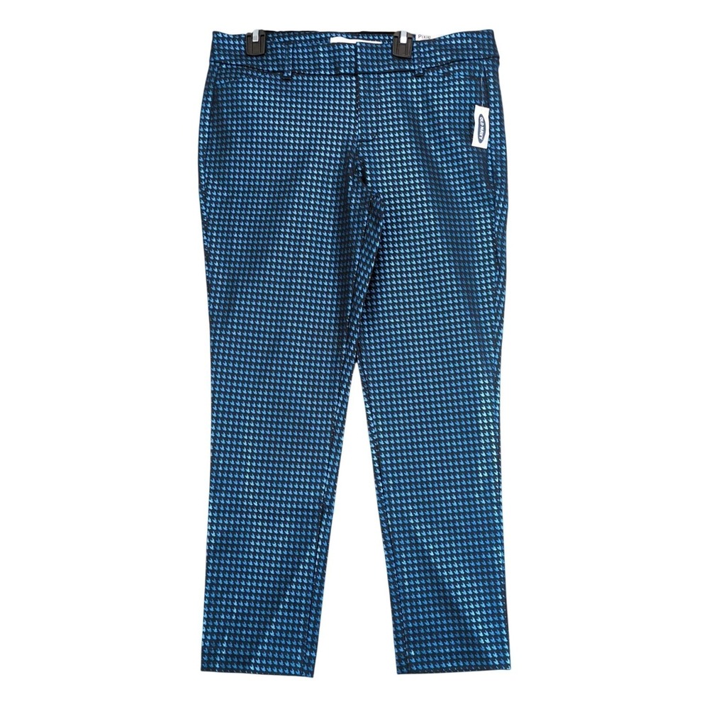 NWT Old Navy Pixie Houndstooth Ankle Pants Womens 10 33x26 Blue Metallic Chic